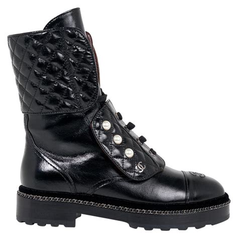 chanel pearl boot|Chanel quilted combat boots.